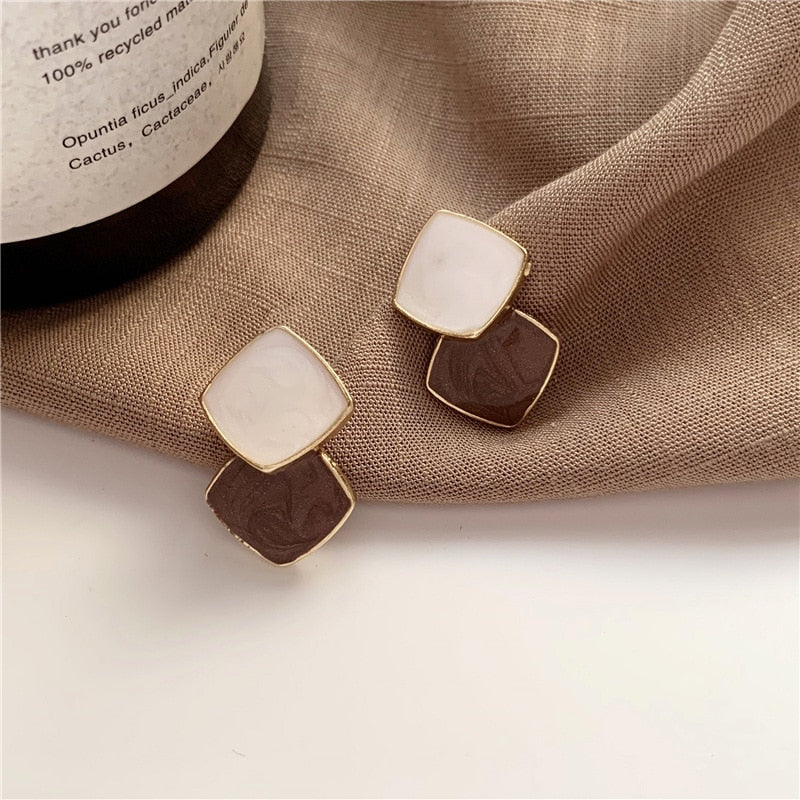 Autumn Winter New Brown Earrings Vintage Matte drop Earrings for women Metal Fashion Statement Dangle Earring 2021 Trend Jewelry